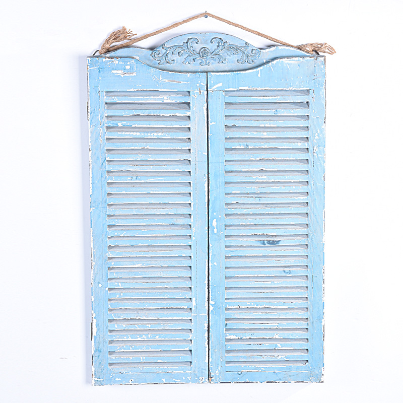 Shabby Chic French Country Distressed Blue Wood Mirror With Shutter Shabby Chic French Country Distressed Blue Wood Mirror With Shutter
